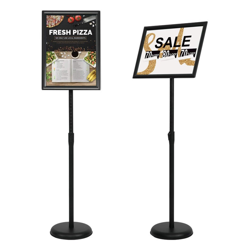 VAIIGO 11 x 17 Inch Adjustable Pedestal Sign Holder Poster Stand, Heavy Duty Floor Standing Sign Holder Stand Aluminum Snap Open Display Frame for Vertical and Horizontal View Sign Displayed(Black) - Image 1